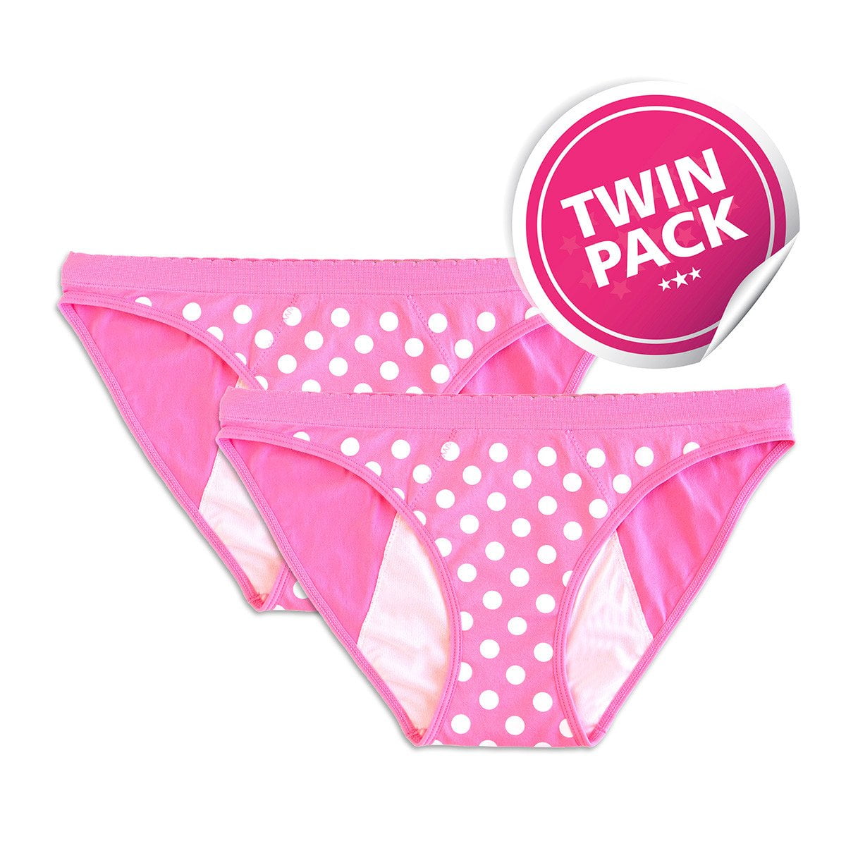 StainFree Reusable Period Panty - 2 Pack Pink Polka Dot Bikini (L)