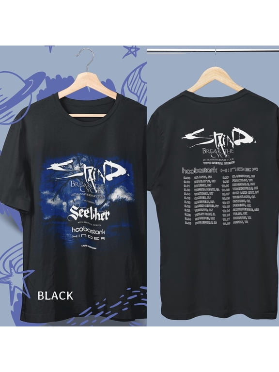 Staind Break The Cycle Tour 2026 T-Shirt, 25th Anniversary Rock Band Tee,Black Color,Size M
