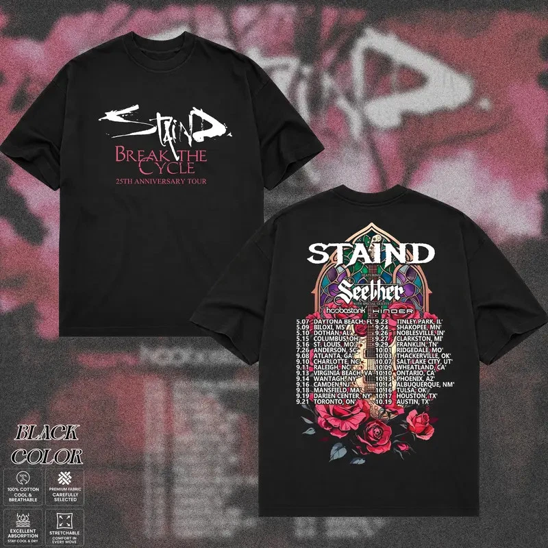 Staind Tour 2026 Break The Cycle 25th Anniversary T-shirt,Black Color,Size L
