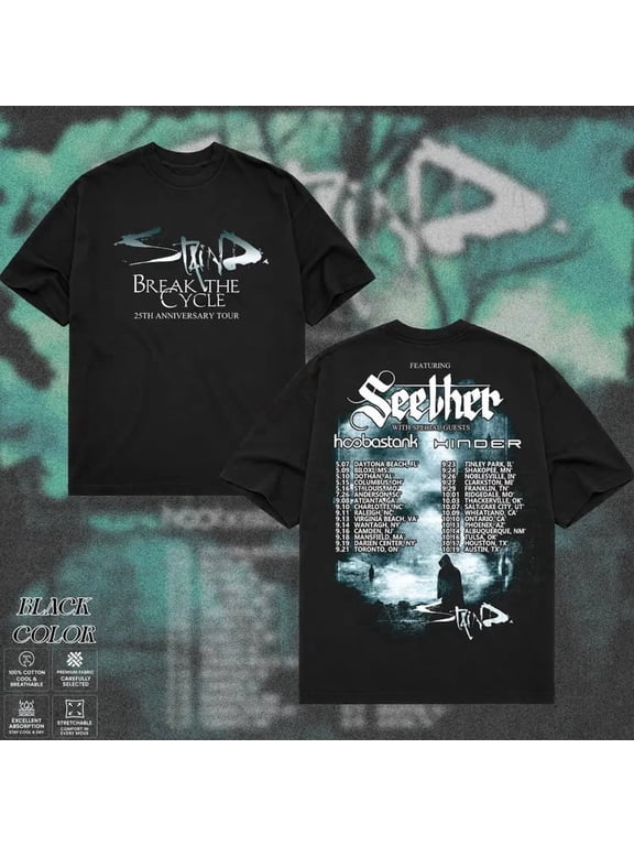 Staind Tour 2026 v2 T-Shirt Break The Cycle 25th Anniversary Tee Gift For Fan ,Black Color,Size L