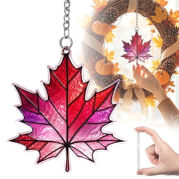 Stained Acrylic Maple Leaf Ornament, 3.14 Inch Fall Harvest Suncatcher, Autumn Christmas Tree Hanging Decor, Nature‑Themed Home & Garden Holiday Gift