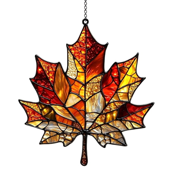 Stained Acrylic Maple Leaf Ornament, Flat Stained‑Glass Effect Acrylic Maple Leaf Suncatcher, Colorful Window Hanging Ornament, Versatile Decor For Fall Home And Party