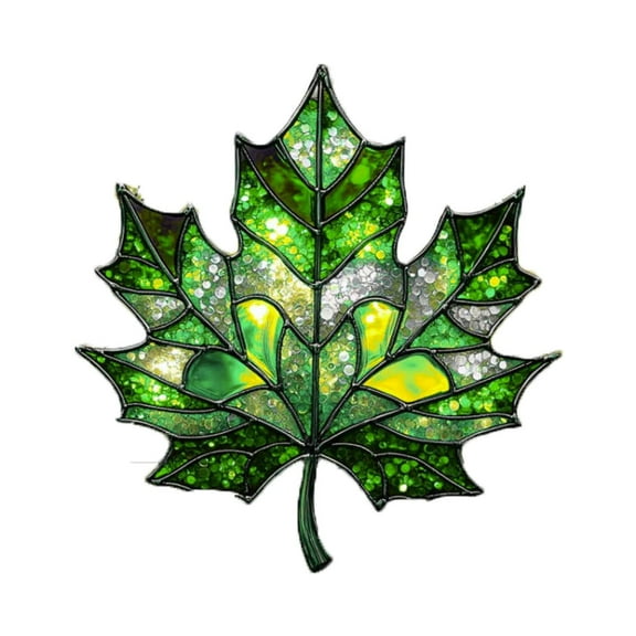 Stained Acrylic Maple Leaf Suncatcher - Sparkling Glitter Fall Window Hanging Ornaments, Thanksgiving Autumn Decor for Home, Wall, Door, Party Supplies (3.9 Inch)