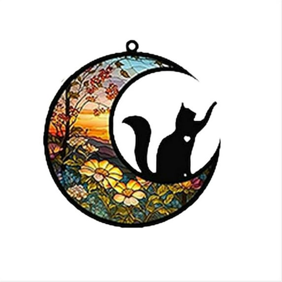 Stained Acrylic Moon Dog Cat Memorial Gifts Remembrance Suncatcher, Thoughtful Pet Loss Bereavement Gifts in Memory of Pet Passing Away Window Hanging