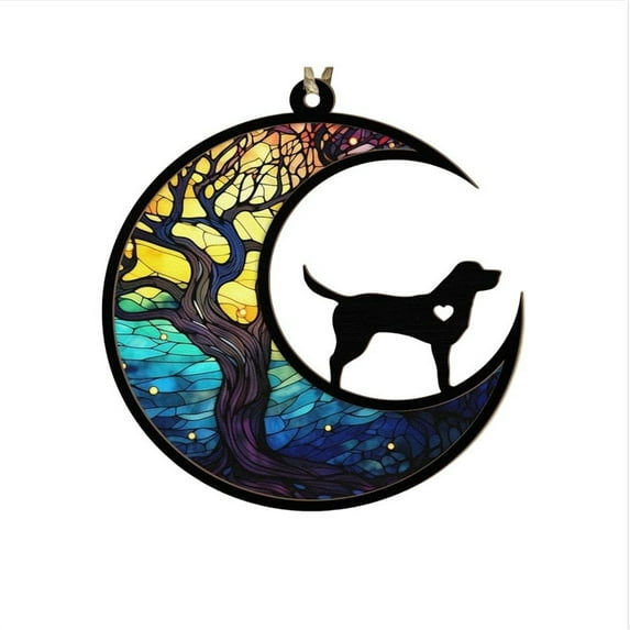 Stained Acrylic Moon Dog Cat Memorial Gifts Remembrance Suncatcher, Thoughtful Pet Loss Bereavement Gifts in Memory of Pet Passing Away Window Hanging