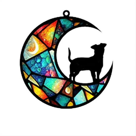 Stained Acrylic Moon Dog Cat Memorial Gifts Remembrance Suncatcher, Thoughtful Pet Loss Bereavement Gifts in Memory of Pet Passing Away Window Hanging