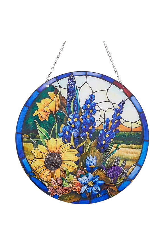 Stained Acrylic Pendant Decoration for Garden Outdoor Hanging Ornaments Flat Round Flower 200x1.5mm Hole: 4mm DIY