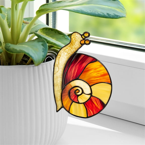 Stained Acrylic Snail Flower Pot Hugger,Cute Animal Snail Statue for Planter Hanger Decorations Outdoor Garden Planter Edge Accessories Red