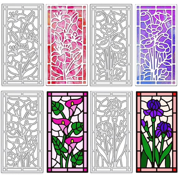 Stained Flower Glass Embossing Template Metal Lily and Calla Lily Cut Dies and Iris Die Cuts for Card Scrapbooking Card DIY CraftMatte Platinum Color