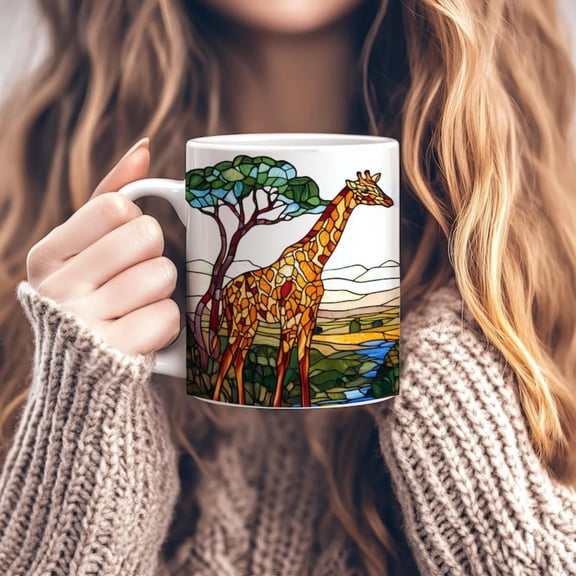 Stained Gl Giraffe Mug, oz Ceramic Animal Coffee Mug, Colorful Giraffe Art Mug, Unique Animal Print Gift, Giraffe Lover Gift.