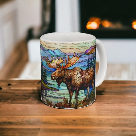 Stained Gl Moose Mug oz oz, Ceramic Moose Cup, est Animal Coffee Mug, Moose Coffee Cup, Moose Lover Gift, Woodland bin Dr.