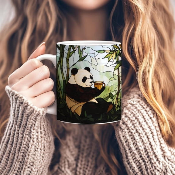 Stained Gl Panda Mug, Ceramic Cute Panda Bear Coffee Cup oz, Bamboo est Animal Themed Tea Cup, Gift Panda Lover, Panda Gift.