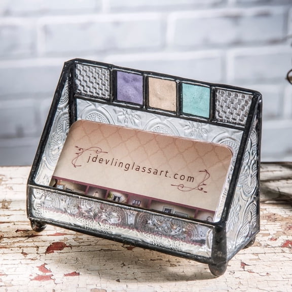 Business Card Holder Office Dcor for Womens Desk Organizer Vintage Purple Blue Peach Turquoise Gift for Boss Co-Worker Secretary J Devlin Crd 106