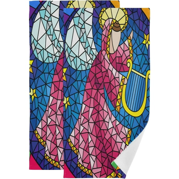 Stained Glass Abstract Angel Hand Towels 2 PCS, Christmas Kitchen Towel Ultra Soft and Highly Absorbent,Decorative Fingertip Face Towel for Bathroom Hotel, 28.3"x14.4"