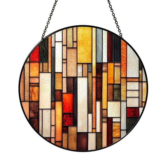 Stained Glass Abstract Round Suncatcher Window Decor Contemporary Circular Hanging Glass Art for Home