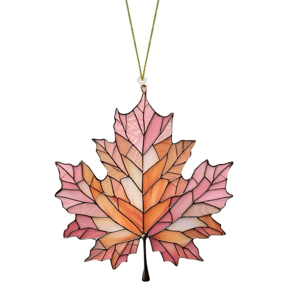 Stained Glass Acrylic Maple Leaf Hanging Ornament, Fall Window Suncatcher, Harvest Halloween Home Porch Decor