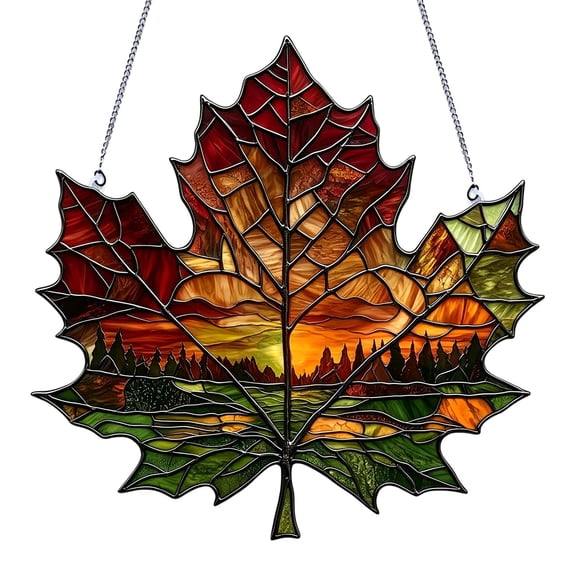 Stained Glass Acrylic Maple Leaf Hanging Ornaments Thanksgiving Decor,Autumn Fall Decor Christmas Tree Decoration 2026,Nature-Themed Holiday Decor,Maple Leaves Gift for Home & Garden