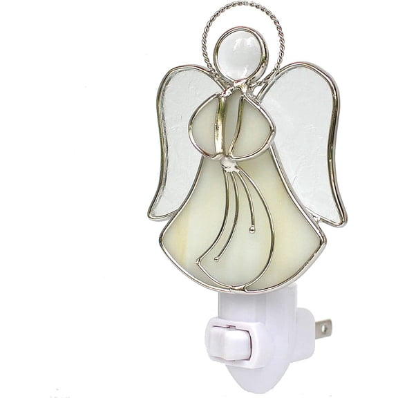 Stained Glass Angel Night Light Decorative Accent Lite Wall Plug in Nightlight for Hallway Bedroom Bathroom Kitchen Nature Themed Home Dcor