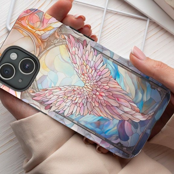 Stained Glass Angel Wings Aesthetic Phone Case with iPhone 17 to 11 Pro Max