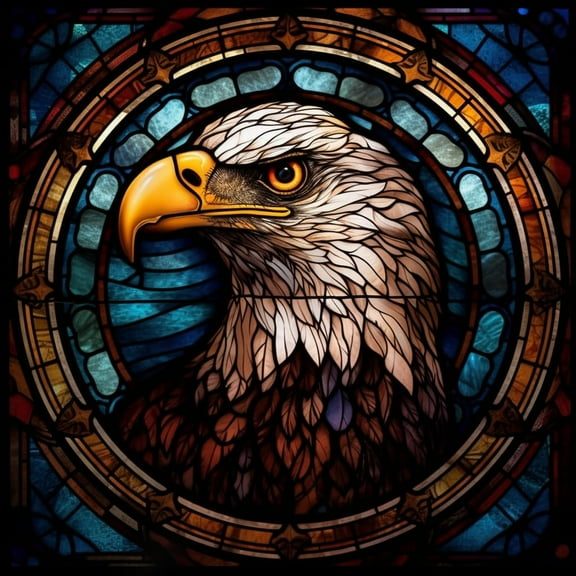 Stained Glass Animal Eagle in Circle DIY 5D Diamond Art Painting by Number Kits for Adults Paint with Full Drill Round Diamond Gems Painting Art Craft for Home Wall Decor 13.8x13.8inch