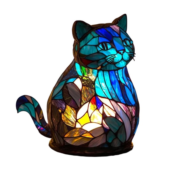 Stained Glass Animal Table Lamp, Decorative Resin LED Night Light for Animal Lovers, USB Vintage 3D Table Lamp with Warm Ambient Glow, Desk & Nightstand Decor