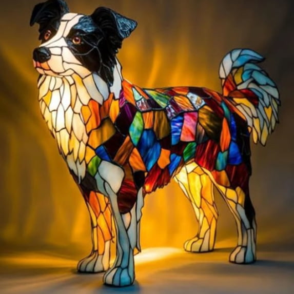 Stained Glass Animal Table Lamp Plug-in, Colorful Dog Cat Bohemian Night Light for Home Bedroom Desk Decor