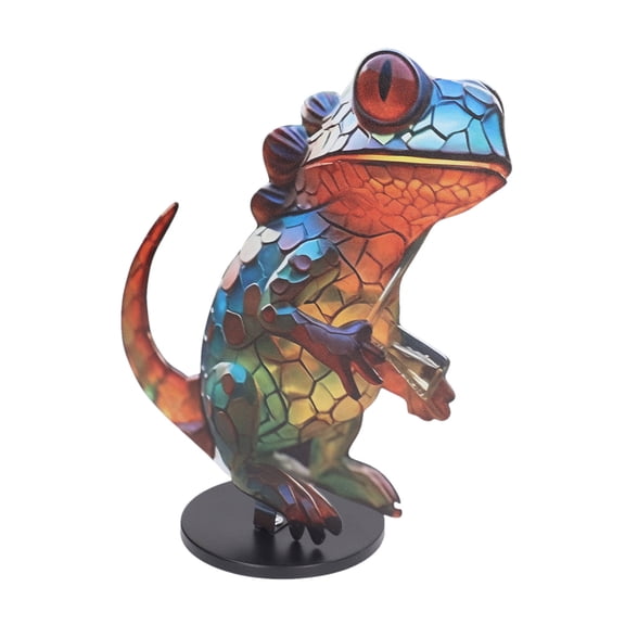 Stained Glass Animals Desktop Ornament, Metal Double Sided Dragon Statue Birds Stained Glass Sculpture Acrylic Decoration Retro Colored Imitation Glass Figurine Art Tabletop Decor (Lizard, Acrylic)