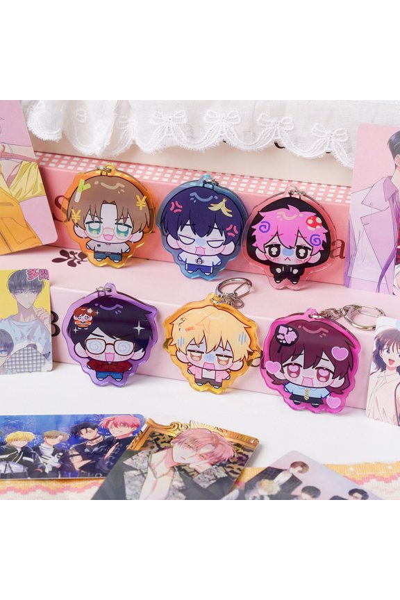 Stained-Glass Anime Acrylic Keychain, Colorful Window Key Ring, random 1 pack