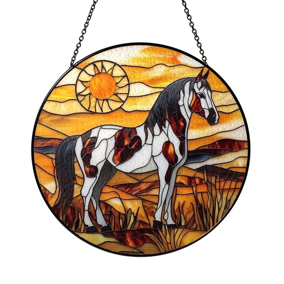 Stained Glass Appaloosa Horse Window Hanging Ornament, Morning Landscape Design, Warm Light Reflection