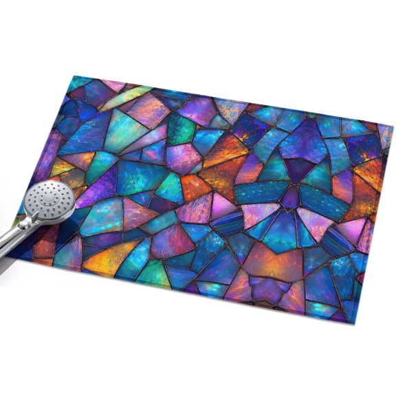Stained Glass Area Rug, Abstract Minimalist Blue Purple Glass Sheets Texture Non-Slip Felt Rubber Backing Rectangle Indoor Carpet Washable Rugs for Living Room Bedroom 2x3ft