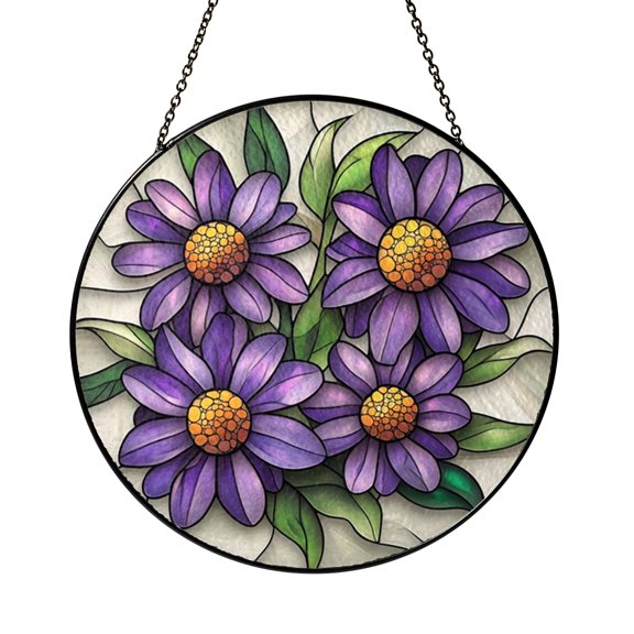 Stained Glass Aster Blossom Window Suncatcher, September Birth Flower Inspired Hanging Decor Gift