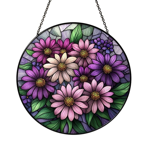 Stained Glass Aster Floral Suncatcher for Window Decor, Birth Month Hanging Accent, Thoughtful Birthday Gift