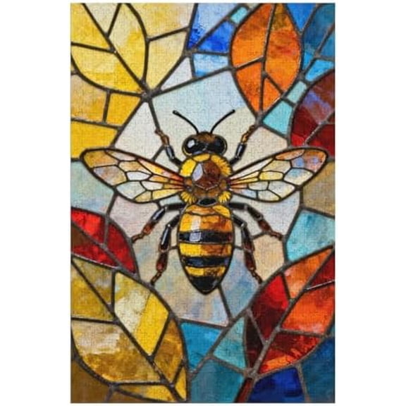 Stained Glass Autumn Bee 1000 Piece Jigsaw Puzzle for Adults, Nature Artwork, 30 x 20 IN