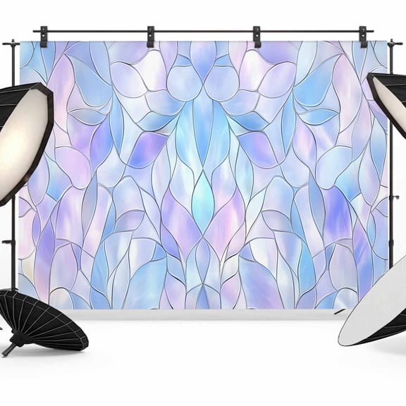 Stained Glass Backdrop for Photoshoot, Photography Photo Studio Background Wall Backdrop, Blue Purple Floral Geometric Back Drop Banner Panel for Portraits Wedding Party Live Streaming Decor 10x8Ft