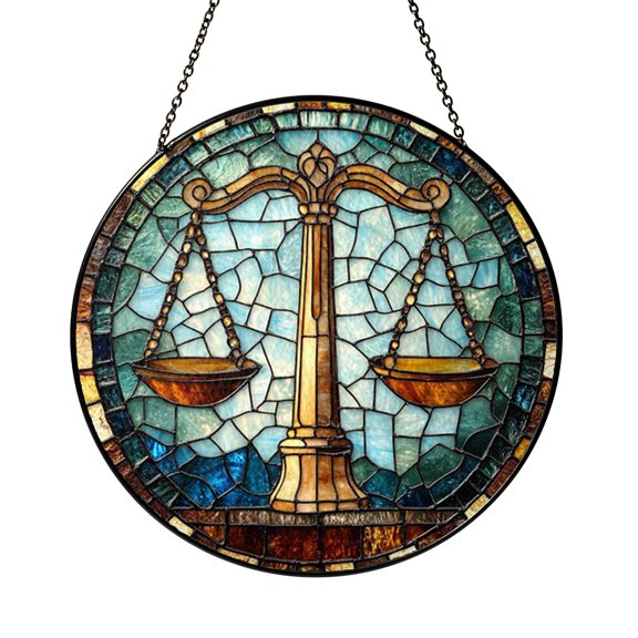 Stained Glass Balance Scale Ornament – Artistic Window Hanging Decor1901