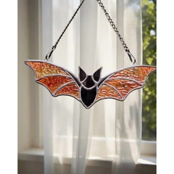Stained Glass Bat Suncatcher -- Handmade Colorful Glass Window Hanging, Gothic Nature Inspired Home Decor, Unique Halloween or Gift Idea