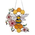 thumbnail image 1 of Stained Glass Bee and Floral Suncatcher, Handcrafted Hanging Window Art, Vibrant Honeycomb Design, 12x10 Inches, 1 of 3