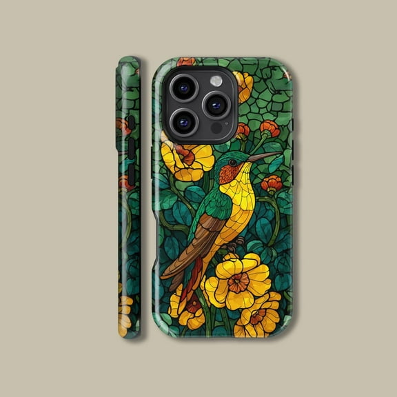 Stained Glass Bird Flower Pattern Case for iPhone Samsung Art