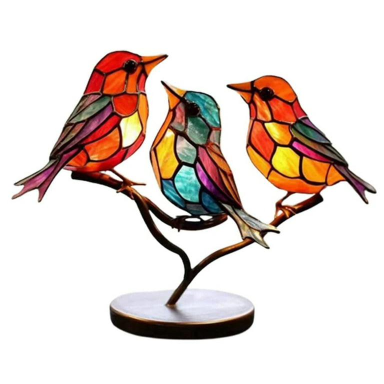 Indoor/Outdoor Metal and Colorful Iridescent Glass Bird Statues