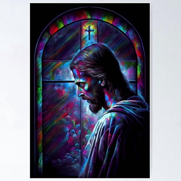 Stained Glass Blacklight Jesus Poster, Poster Only