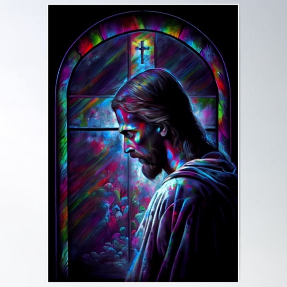Stained Glass Blacklight Jesus Poster Wall Art UNFRAMED PAPER POSTER, Home Decor