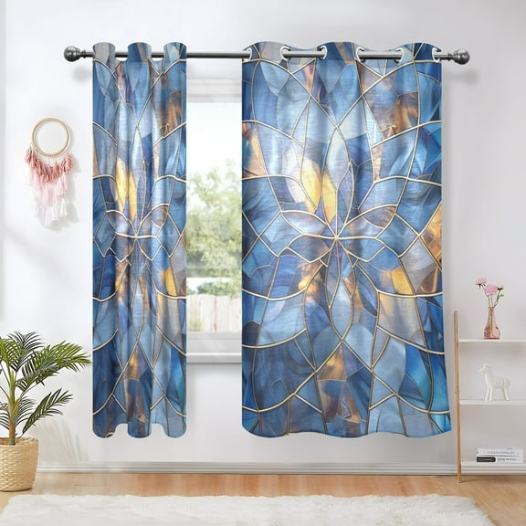 Stained Glass Blackout Curtains 63 inch Length 2 Panels Window Decoration Curtains for Bedroom Living Room