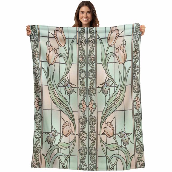Stained Glass Blanket Soft Cozy Warm Throw Blanket for Couch, Plush Fuzzy Flannel Fleece Blankets for Sofa, Vintage Colorful Flower Animal Textured Bed Blankets Lightweight Gifts for Women, 50"x60"