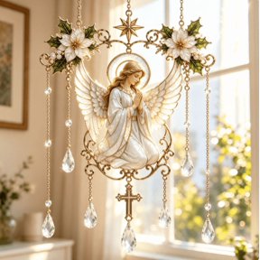 Stained Glass Blessing Collection, Blessing Crystal Suncatcher Collection | Stained Crystal Wind Chimes, Window Hanging Decor for Home Window, Home Decor (Pray Angel)