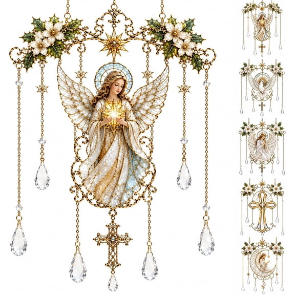 Stained Glass Blessing Collection | Stained Blessing Collection Suncatcher, Christian Angel Series, Translucent Glass Crystal Craft, Prayer Room Window Decor, 1 Pack