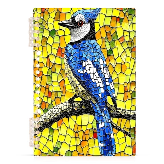 Stained Glass Blue Jay A5 8.3x5.7in PP Notebook, Adjustable Rings, 60 Sheets, Diary or Journey Note