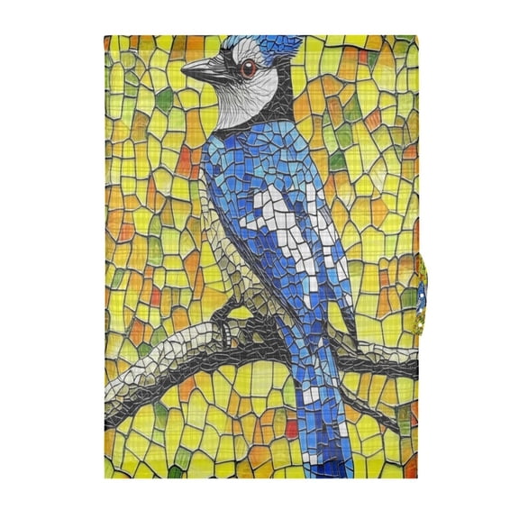 Stained Glass Blue Jay Door Curtain 25x40in Privacy Mesh with UV Protection Tie Back Rod Pockets