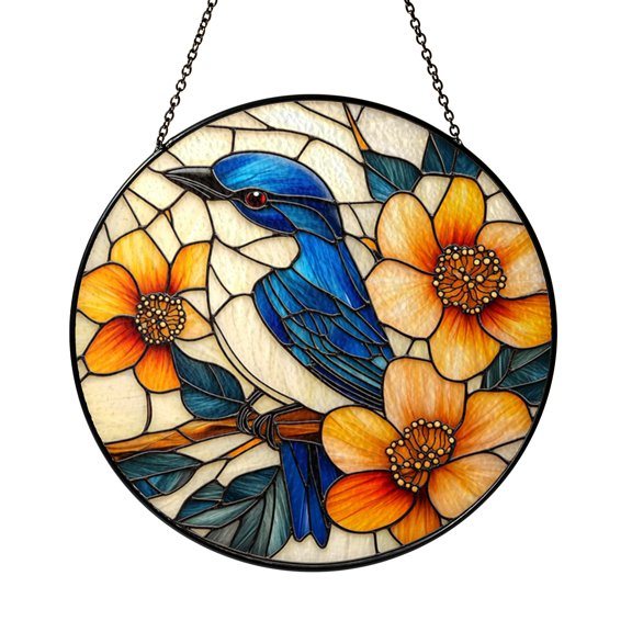 Stained Glass Blue Jay Suncatcher for Window Decor, Wildlife Hanging Accent, Thoughtful Nature Gift