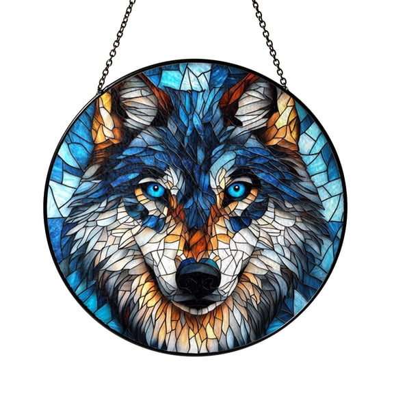 Stained Glass Blue Wolf Window Hanging, Wildlife and Nature Inspired Home Decor, Unique Vibrant Home Accent, Ideal Gift Idea