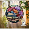 thumbnail image 1 of Stained Glass Book and Flower Suncatcher, Colorful Floral Window Hanging Decor, Unique Handmade Gift for Book Lovers and Readers, Window Art 4303502536, 1 of 4